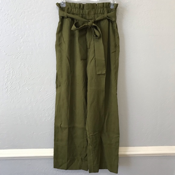 J. Crew Pants & Jumpsuits J Crew Paper Bag Olive Green Pants Wide Leg Lyocell Linen Poshmark